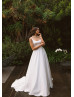 Scoop Neck Ivory Satin Simple Wedding Dress